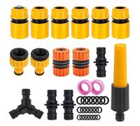 17PCS 2-in-1 Garden Hose Kit with Nozzle, Hose End Quick Connector, Hose Waterstop Connector, Double Male Snap, and Tap Fittings 1/2'' & 3/4'', Quick Fix Extend Connector for 1/2" Graden Hoses Pipe