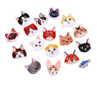 17pcs Assorted Cute Kitten Mini Cats and Delicious Fish Sew Iron on Patches Embroidered Patches Appliques for DIY Motif Clothing Accessory Decoration