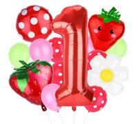 17pcs Berry First Birthday Number Balloon Kit, 1st Strawberry Balloon Red