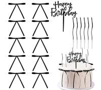 17pcs Black Bowknot Cake Toppers bows for cake with Happy Birthday Cupcake Topper Long Candles,mini bows for crafts wicked cake decorations for Bow Birthday Decorations, Baby Shower,Graduation Party