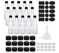 17PCS Clear Glass Hot Sauce Bottle Set, IBEQUEM 150ml/5 oz Condiment Bottle with Lid and Heat Shrink Capsule Lid, Includes 1PC of Small Funnel and 1PCS Label Stickers for Kitchen, Wedding, Party Vineg