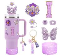 17PCS Cup Accessories Set for Stanley Cup 30oz 40oz Tumbler with Handle, Including Silicone Straw Cover and Boot, Spill Proof Stopper, Stanley Charms, Embroidery Stickers, Handle Charm (Letter I)