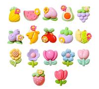 17PCS Cute Fruit Flower Charms for Shoes, Strawberry Avocado Grape Cherry Banana Charm fits Clog Sandal Wristband, Colorful Resin Shoe Accessories CLOG Charm, Party Favors Gifts for Girls Boys Kids