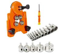 17Pcs Diamond Drill Bit Set, Including 15Pcs Diamond Bits 6-50mm, Adjustable Hole Saw Guide Jig Fixture for Glass, Porcelain, Ceramic, Marble, Tile, Granite