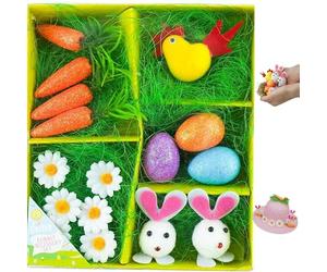 17PCs Easter Bonnet Decorating Set, Flowers, Chick, Eggs, Bunnies and Carrots, Hoppy Easter Decoration Accessory, Gifts for Easter and Spring Party Favors