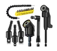 17pcs Flexible Drill Bit Extension, Include 3pcs Rotatable Socket Adapter 2pcs Hex Shank 105° Right Angle Drill Attachment 10 Short Screwdriver Bits Bendable Drill Bit Extension and 90° Angled Bits