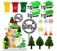 17PCS Garbage Truck Cake Topper Trash Truck Cake Decorations Trash Can Birthday Party for Trash Truck Waste Management Recycling Party Supplies