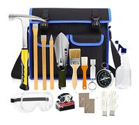 17PCS Geology Rock Pick Hammer Kit, 32oz Hammer & 3 PCS Digging Chisels Set for Rock Hounding, Gold Mining & Prospecting Equipment Tool with Multi-function Sholve, Compass, Whistle, Chisel