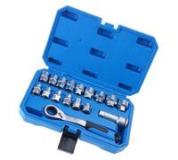 17pcs Heavy Duty Pass Through Socket Set with Storage Box | 17pcs Heavy Duty Ratchet Wrench with Steel Sockets for Car Maintenance and Home Projects, Space-Saving Design