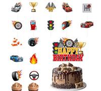 17PCS Hot Wheels Cake Toppers Cake Decorations for Men Happy Birthday Cars Cake Toppers Baby Shower Car Cake Decorations Racing Car Themed Party Cupcake Birthday Car Cake Topper Supplies
