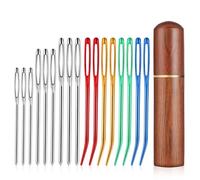 17Pcs Large Eye Curved Needles Sewing, Stainless Steel Large Eye Bent Tapestry Needles Curved Darning Needle Embroidery Needle with Wooden Case for Yarn Crochet Hand Knitting