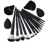 17PCS Makeup brush set: Blush, eyeshadow, concealer brush + Super soft triangular powder puff & water Drop beauty egg,Black,17PCS