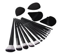 17PCS Makeup brush set: Blush, eyeshadow, concealer brush + Super soft triangular powder puff & water Drop beauty egg,Black,17PCS