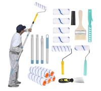 17PCS Paint Roller Set, 9 Inch Paint Roller With 10pcs Small Rollers And Brush,Wallpaper Scraper Roller Sets For Painting With 1.2mpaint Roller Extension Pole,Paint Stirrer, Rollers For Painting Walls
