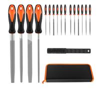 17Pcs Portable Carbon Steel File Set for Crafts, Metal & Wood Work, All in a Large Zipper Storage Case, 4 Large Files-Flat/Half-Round/Round/Triangle Files, 12 Needle File & Wire Brush