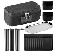 17PCS Smell Proof Bag with Combination Lock, Odor Proof Stash Box Container with 10 Smell Proof Baggies, 3 Flip-top sealed tubes, 2 PET Stash Jar & 1 Stainless Tray, Portable Lockable Pouch for Travel