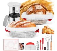 17Pcs Sourdough Starter Kit, Bread Baking Supplies Complete Bread Making Kit Including 2 Banneton Proofing Basket Glass Starter Jar Home Bakers Baking Enthusiasts Beginners, Easy to Fold and Washable