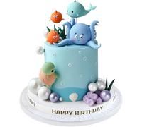 17PCS Under the Sea Cake Decorations, Ocean Animals Cake Toppers with Balls Cake Decorations for Under the Sea Themed Baby Shower Birthday Party Decorations Supplies