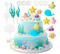 17Pcs Under the Sea Cake Decorations Set, Ocean Theme Cake Decoration for Boys, Sea Animals Cake Toppers with Octopus Whale Turtle, DIY Cake Toppers for Ocean Theme Baby Shower Birthday Party
