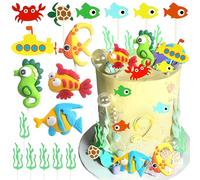 17PCS Under the Sea Ocean Animals Birthday Cake Decorations Sea Ocean Party Favor Supplies for Sea Ocean Theme Baby Shower Birthday Party