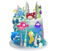 17PCS Under the Sea Ocean Birthday Cake Decorations Sea Ocean Party Favor Supplies for Sea Ocean Theme Baby Shower Birthday Party