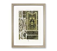 17Th & 18Th Century Pattern With Scrolls & Birds By Albert Racinet Vintage Framed Wall Art Print, Ready to Hang Picture for Living Room Bedroom Home Office Décor, Oak A2 (64 x 46 cm)