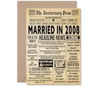 17th Anniversary Card for Men Women - Vintage Newspaper Married in 2008 - Happy 17 Year Wedding Anniversary Card for Husband Partner Wife Companion, A5 Anniversaries Greeting Cards