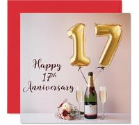 17th Anniversary Card for Women Men - Balloons & Bottle of Bubbly - Happy 17 Year Anniversary Card for Husband Companion Boyfriend Girlfriend, 145mm Wedding Anniversaries Greeting Cards