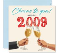 17th Anniversary Card for Women Men - Cheers! Married Since 2009 - Happy 17 Year Anniversary Card for Wife Partner Husband Girlfriend, 145mm Wedding Anniversaries Greeting Cards