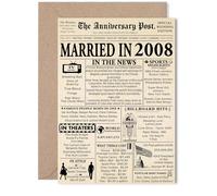 17th Anniversary Card for Women Men - Newspaper Married in 2008 - Happy 17 Year Wedding Anniversary Card for Husband Wife Companion Partner, 5x7 Inch Anniversaries Greeting Cards