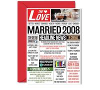 17th Anniversary Cards for Men Women - Married 2008 Newspaper - Happy 17 Wedding Anniversary Card for Husband Wife Brother Sister Aunt Uncle Vintage Retro 2008, 5x7 Inch Greeting Cards