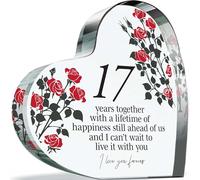 17th Anniversary Plaque Gifts for Wife Husband - 17 Years Together - I Love You Forever Romantic Acrylic Heart Gift For Women Men, 100mm x 100mm Present For Couples Seventeenth Anniversaries