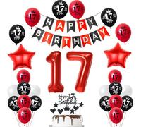 17th Birthday Balloon Boy Girl Decoration Red Black Birthday Decoration 17th Boy Giant Foil Balloon Number 17 Happy Birthday Banner Cake Decoration 17 Years Girl