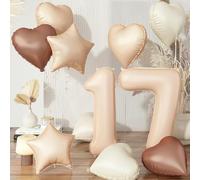 17th Birthday Balloons Decor, Helium Apricot Beige 17 Balloon, Neutral Brown Tan White Sand Cream Heart Balloon Foil Nude Taupe Star Balloons for Girls Birthday Wedding Anniversary Party Decoration