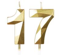 17th Birthday Candles for Cake,Gold Number 17 Candle Decorations Birthday Party,3D Design Birthday Candle for Girls Boys 17th Birthday Theme Anniversary Supplie Decorations