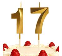 17th Birthday Candles Gold Number 17 Happy Birthday Candles Cake Topper Decorations for Children Birthday Party for 3D Designed Wedding Anniversary Party Wedding Anniversary Celebration Supply