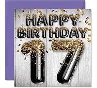 17th Birthday Card for Boys - Black & Gold Glitter Balloons - Happy Birthday Cards for 17 Year Old Boy Son Brother Grandson Cousin, 145mm Greeting Cards Gift