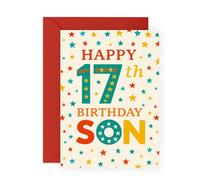 17th Birthday Card for Son - Colourful Stars - Fun Greeting Card for Teen Boys, Teenagers, Him from Mum, Dad, Parents or Family - 17 Years Old