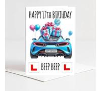 17th Birthday Card Learn to drive Learner Driver Pink sporty blue pink car