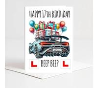 17th Birthday Card Learn to drive Learner Driver sporty blue ballons car