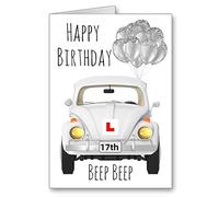 17th Birthday Card Learn to drive Learner Driver White Car Not personalised but suitable for eg friend sister mum daughter granddaughter dad husband son grandson