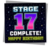 17th Birthday Card, Stage 17 Complete Birthday Card for 17 Year Old Gamer, Retro Arcade Style