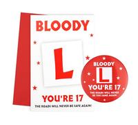 17th Birthday Card with 75mm Learner Driver Badge, Bloody L - 17th Birthday Gift Learner Driver Gifts for Boys, Girls, Sons, Daughters, Brothers, Sisters