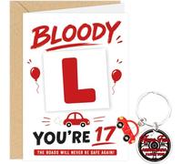 17th Birthday Card with Car Keyring and Envelope | Bloody L You're 17 in Red White Charm, Funny Learner Driver Gifts for Teens, Boys, Girls, Sons, Daughters