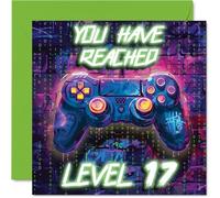 17th Birthday Cards for Boys - Neon Video Gamer - Happy Birthday Card for 17 Year Old Boy Grandson Nephew Cousin Brother, 145mm Bday Greeting Cards