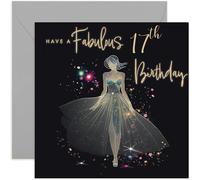 17th Birthday Cards for Girls - Age 17 Years Old Fabulous Birthday Card for Her - Gold Foil Glitter Silhouette Dress Design - Sparkle Birthday Card for Daughter, Granddaughter, Niece, Friend