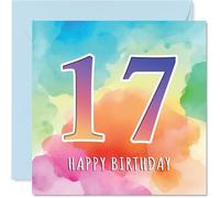 17th Birthday Cards for Girls and Boys, Colourful Watercolour Age