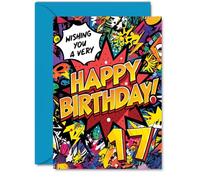 17th Birthday Cards for Boys Girls - Comic Book Pow! - Happy Birthday Card for 17 Year Old Boy Girl Daughter Nephew Cousin Grandson, A5 Bday Greeting Cards