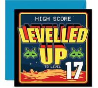 17th Birthday Cards for Girls Boys - Leveled UP - Happy Birthday Card for 17 Year Old Girl Boy Daughter Nephew Cousin Grandson, 145mm Bday Greeting Cards