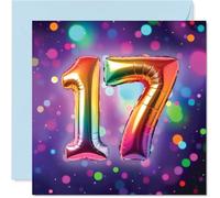 17th Birthday Cards for Girls Boys - Rainbow Foil Balloon - Happy Birthday Card for 17 Year Old Girl Boy Grandson Brother Granddaughter Son, 145mm Bday Greeting Cards